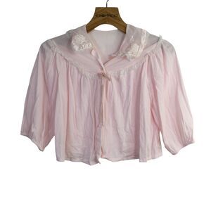 Vtg Gilead Pink Lace Bed Jacket Babydoll Chiffon Shrug Couquette Size S/M